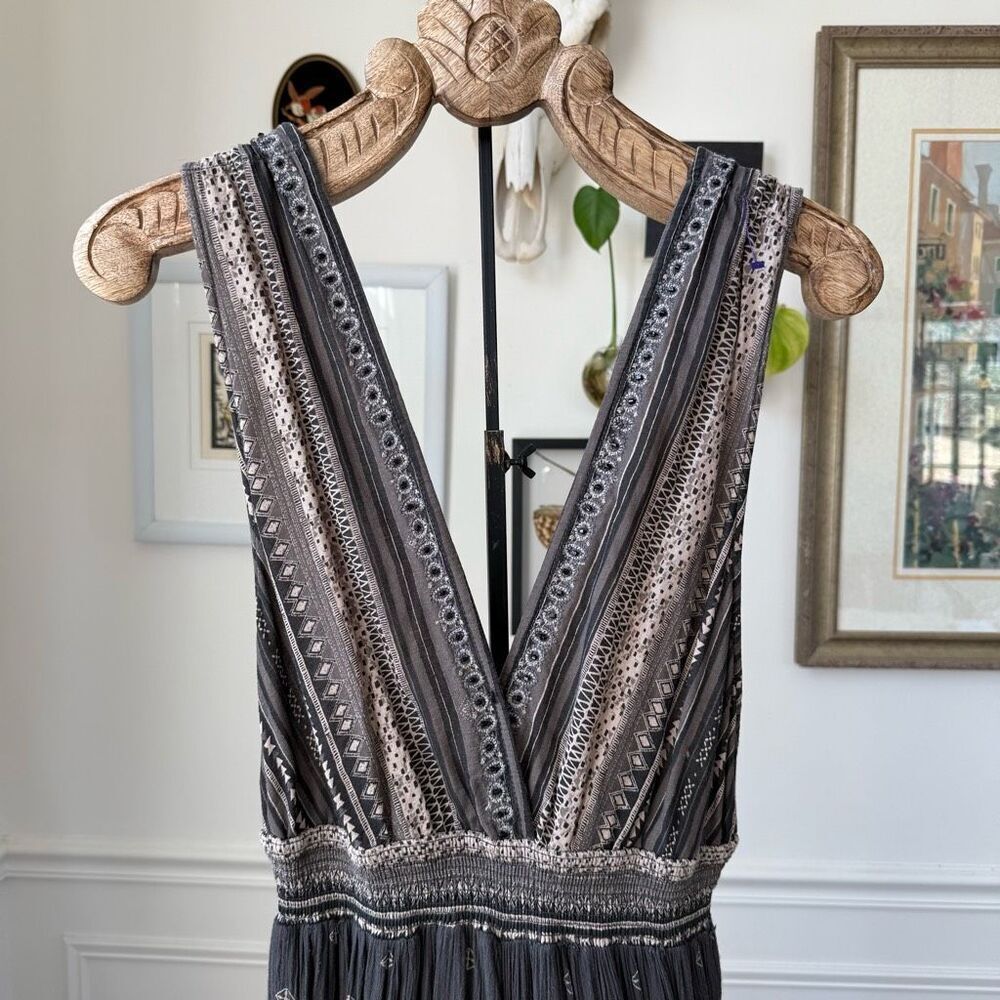 Free People Deep V Boho Jumpsuit Grey $168 S - Picture 3 of 11